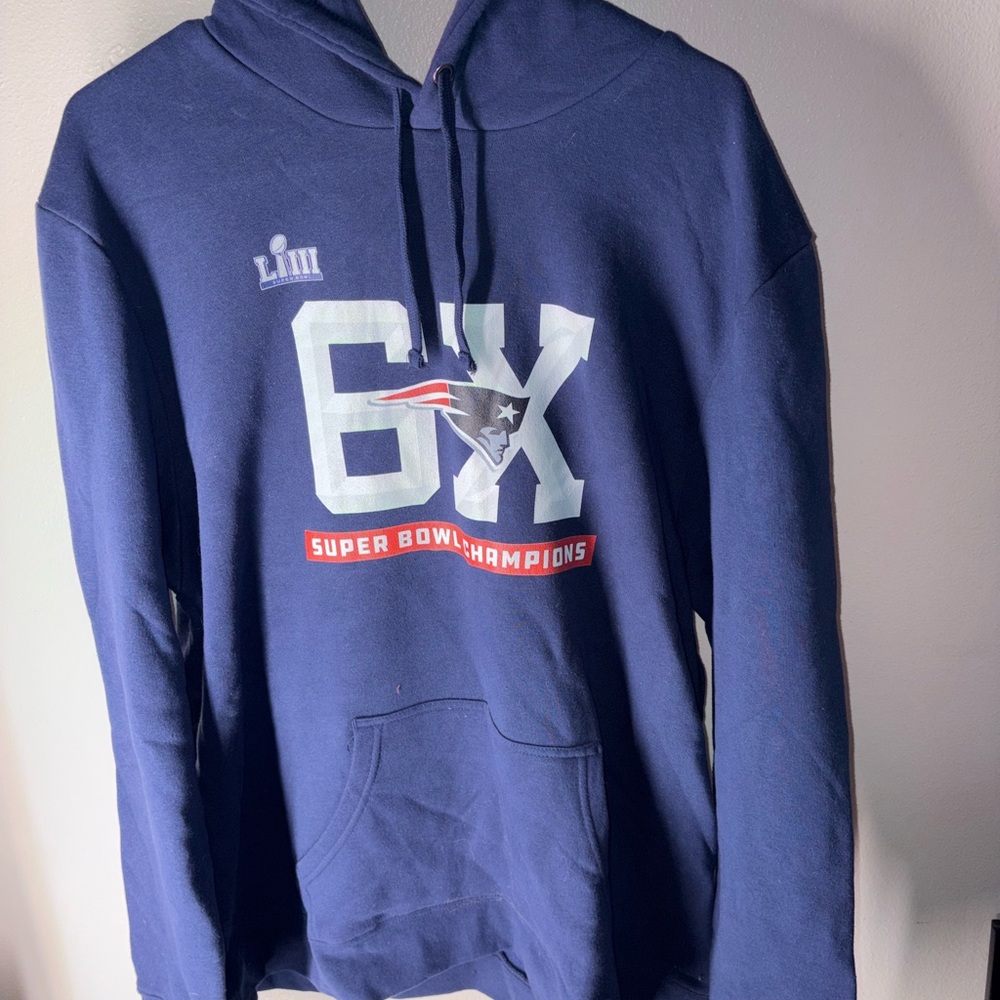 Mens Patriots 6X Super Bowl Champions Mens Blue Hoodie Hooded Sweatshirt XXL 2XL